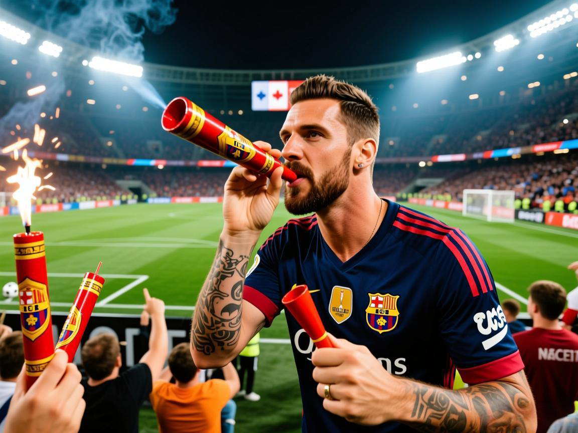 足球场奇葩秀：球迷假哨+巴神鞭炮