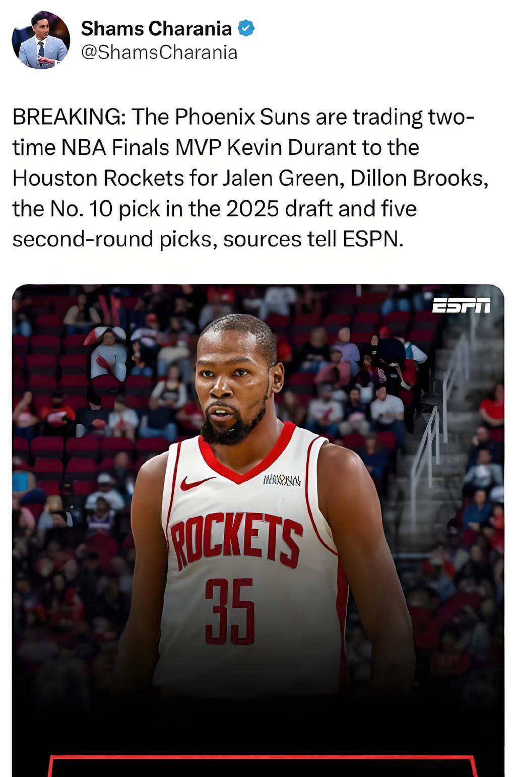 杜兰特交易遇阻 火箭报价诚意不足